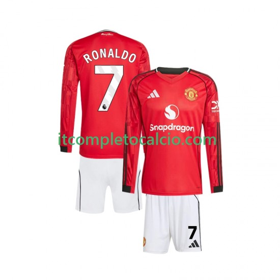Maglia Manchester United Cristiano Ronaldo 7 Divisa Home 2025-2026 Manica Lunga ,Bambino