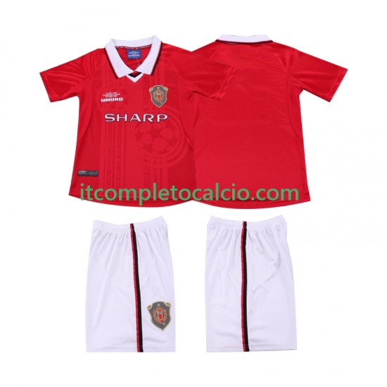 Maglia Manchester United 2000 Retro Divisa Home 1999 Manica Corta ,Bambino