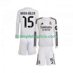 Maglia Real Madrid Arda Guler 15 Divisa Home 2025-2026 Manica Lunga ,Bambino