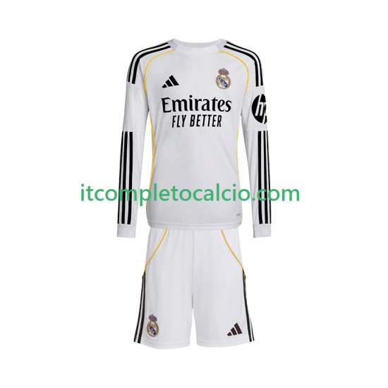 Maglia Real Madrid Divisa Home 2025-2026 Manica Lunga ,Bambino