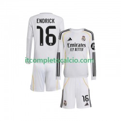 Maglia Real Madrid Endrick 16 Divisa Home 2025-2026 Manica Lunga ,Bambino
