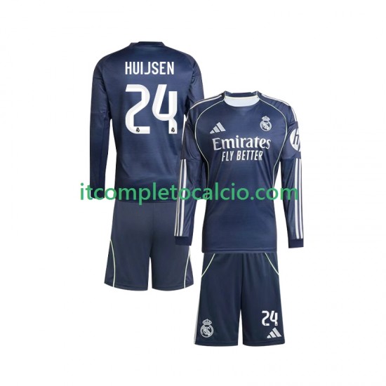 Maglia Real Madrid Huijsen 24 Divisa Away 2025-2026 Manica Lunga ,Bambino
