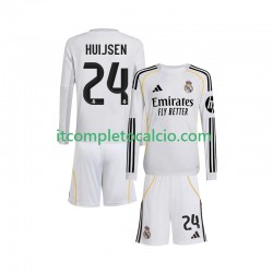 Maglia Real Madrid Huijsen 24 Divisa Home 2025-2026 Manica Lunga ,Bambino
