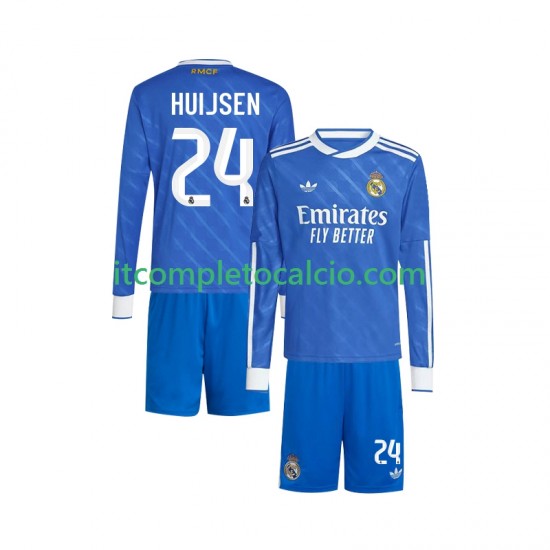 Maglia Real Madrid Huijsen 24 Terza Divisa 2025-2026 Manica Lunga ,Bambino
