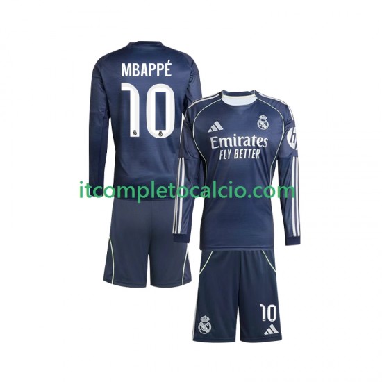 Maglia Real Madrid Mbappé Kylian 10 Divisa Away 2025-2026 Manica Lunga ,Bambino