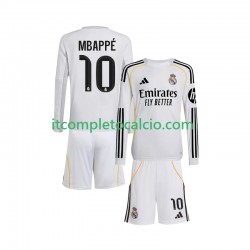Maglia Real Madrid Mbappé Kylian 10 Divisa Home 2025-2026 Manica Lunga ,Bambino