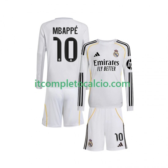 Maglia Real Madrid Mbappé Kylian 10 Divisa Home 2025-2026 Manica Lunga ,Bambino
