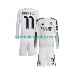 Maglia Real Madrid Rodrygo 11 Divisa Home 2025-2026 Manica Lunga ,Bambino