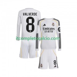 Maglia Real Madrid Valverde 8 Divisa Home 2025-2026 Manica Lunga ,Bambino