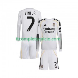 Maglia Real Madrid Vinicius Junior 7 Divisa Home 2025-2026 Manica Lunga ,Bambino