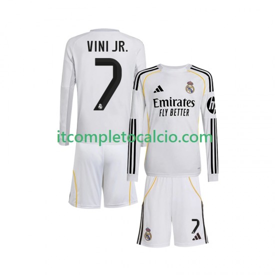 Maglia Real Madrid Vinicius Junior 7 Divisa Home 2025-2026 Manica Lunga ,Bambino