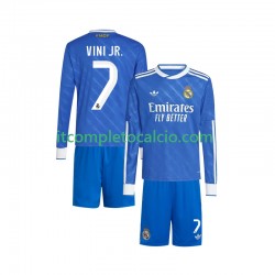 Maglia Real Madrid Vinicius Junior 7 Terza Divisa 2025-2026 Manica Lunga ,Bambino