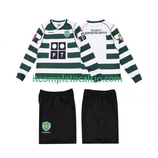 Maglia Sporting CP 2001 2003 Retro Divisa Home Manica Lunga ,Bambino