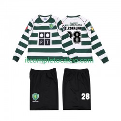Maglia Sporting CP Cristiano Ronaldo 28 2001 2003 Retro Divisa Home Manica Lunga ,Bambino