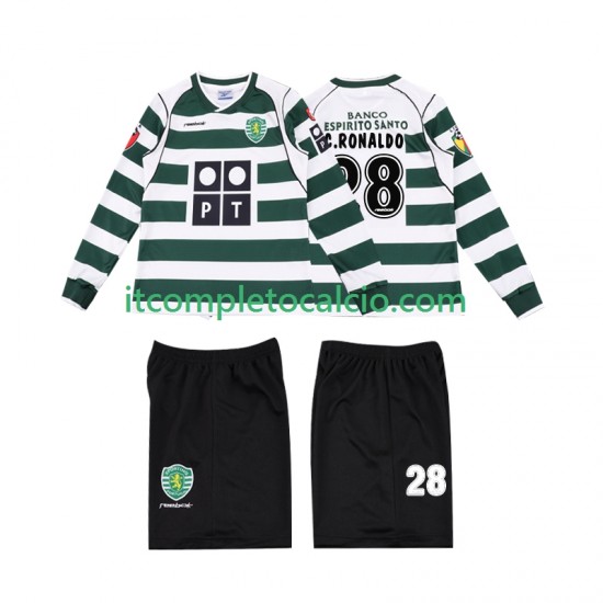 Maglia Sporting CP Cristiano Ronaldo 28 2001 2003 Retro Divisa Home Manica Lunga ,Bambino