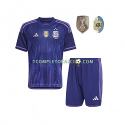 Maglia Argentina 3 Stars Divisa Away Mondiali 2022 Manica Corta ,Bambino