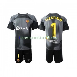 Maglia FC Barcelona Ter Stegen 1 Portiere Divisa Away 2022-2023 Manica Corta ,Bambino