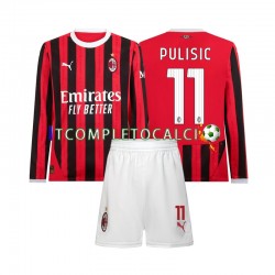 Maglia AC Milan Christian Pulisic 11 Divisa Home 2024-2025 Manica Lunga ,Bambino