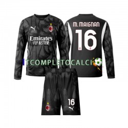 Maglia AC Milan Mike Maignan 16 Portiere Divisa Home 2024-2025 Nero Manica Lunga ,Bambino