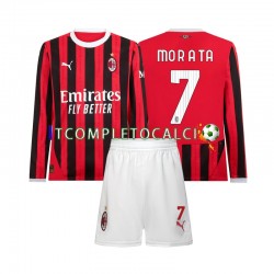 Maglia AC Milan Morata 7 Divisa Home 2024-2025 Manica Lunga ,Bambino