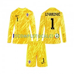 Maglia Croazia DOMINIK LIVAKOVIC 1 Portiere Divisa Home Euro 2024 Manica Lunga ,Bambino
