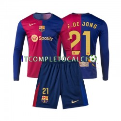 Maglia FC Barcelona Frenkie de Jong 21 Divisa Home 2024-2025 Manica Lunga ,Bambino
