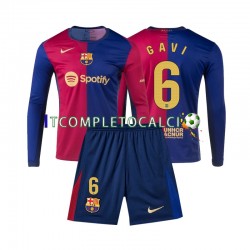 Maglia FC Barcelona Gavi 6 Divisa Home 2024-2025 Manica Lunga ,Bambino