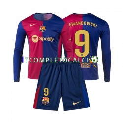 Maglia FC Barcelona Lewandowski 9 Divisa Home 2024-2025 Manica Lunga ,Bambino