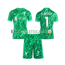 Maglia Liverpool Alisson Becker 1 Portiere Divisa Away 2024-2025 Manica Corta ,Bambino