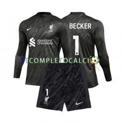 Maglia Liverpool Alisson Becker 1 Portiere Divisa Home 2024-2025 Manica Lunga ,Bambino