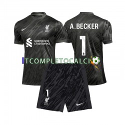 Maglia Liverpool Alisson Becker 1 Portiere Divisa Home 2024-2025 Manica Corta ,Bambino