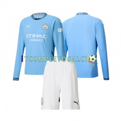 Maglia Manchester City Divisa Home 2024-2025 Manica Lunga ,Bambino
