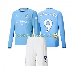Maglia Manchester City Erling Haaland 9 Divisa Home 2024-2025 Manica Lunga ,Bambino
