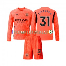 Maglia Manchester City Ederson Moraes 31 Portiere Divisa Away 2024-2025 Manica Lunga ,Bambino