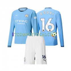 Maglia Manchester City Rodri 16 Divisa Home 2024-2025 Manica Lunga ,Bambino