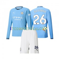 Maglia Manchester City Savinho 26 Divisa Home 2024-2025 Manica Lunga ,Bambino