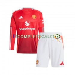 Maglia Manchester United Divisa Home 2024-2025 Manica Lunga ,Bambino