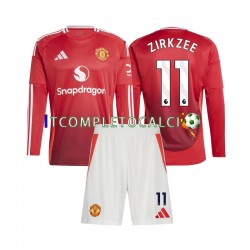 Maglia Manchester United Joshua Zirkzee 11 Divisa Home 2024-2025 Manica Lunga ,Bambino