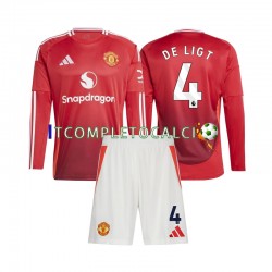 Maglia Manchester United Matthijs de Ligt 4 Divisa Home 2024-2025 Manica Lunga ,Bambino