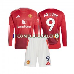 Maglia Manchester United Rasmus Hojlund 9 Divisa Home 2024-2025 Manica Lunga ,Bambino