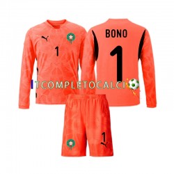 Maglia Marocco Yassine Bounou 1 Portiere Divisa Home 2024 Manica Lunga ,Bambino