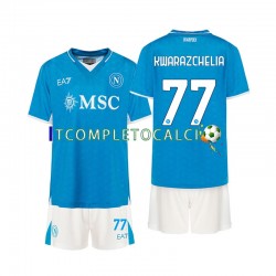Maglia Napoli Khvicha Kvaratskhelia 77 Divisa Home 2024-2025 Manica Corta ,Bambino