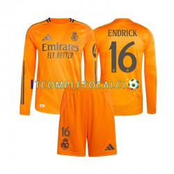 Maglia Real Madrid Endrick 16 Divisa Away 2024-2025 Manica Lunga ,Bambino