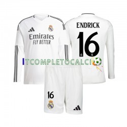 Maglia Real Madrid Endrick 16 Divisa Home 2024-2025 Manica Lunga ,Bambino