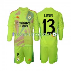Maglia Real Madrid Lunin 13 Portiere Quarto Divisa 2024-2025 Manica Lunga ,Bambino