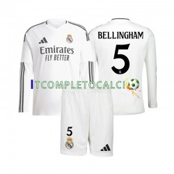 Maglia Real Madrid Jude Bellingham 5 Divisa Home 2024-2025 Manica Lunga ,Bambino
