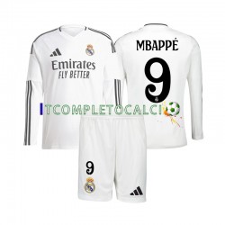 Maglia Real Madrid Mbappé Kylian 9 Divisa Home 2024-2025 Manica Lunga ,Bambino