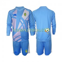Maglia Svezia Portiere Divisa Away 2024 Blu Manica Lunga ,Bambino