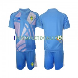 Maglia Svezia Portiere Divisa Away 2024 Blu Manica Corta ,Bambino