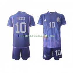 Maglia Argentina Lionel Messi 10 Divisa Away Mondiali 2022 Manica Corta ,Bambino